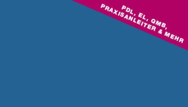 Blaue Kachel mit dem Blickfang "PDL, EL, QMB, Praxisanleiter & mehr"
